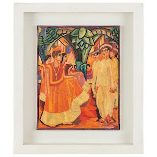 Luis Guillermo Olay Barrientos. El baile de Tehuantepec de Diego Rivera. Fibras Vegetales. 35 cm. x 30 cm. x 4 cm.