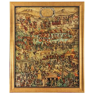 Eduardo Sánchez Rodríguez. La Conquista de México. Enconchado. 115 cm. x 94 cm.