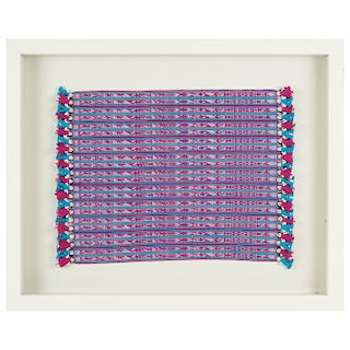Eustacia Antonio Mendoza. Tapete Miniatura Azul y Rosa. Textiles. 50 cm. x 38 cm. x 4 cm.