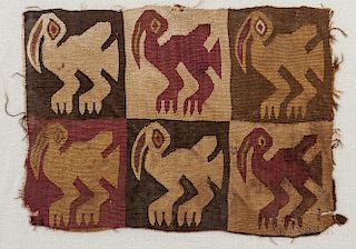 Pre-Columbian Textile Fragment, Peru, c. 200-600 AD, with multicolored avian designs, mounted, 9 1/2 x 12 1/2 in.