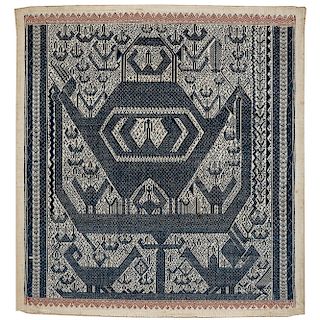 Indonesian Ritual Cloth, Tampan Darat, Lampung, Sumatra, late 19th century, cotton supplementary weft technique, the ground continuousl