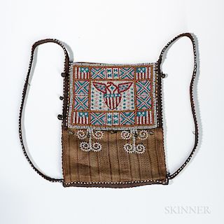 Philippine Beaded Bag, Kabir, Bagobo, Mindanao, c. 1900, woven with natural fibers and cotton, glass beads decorated the edges and make