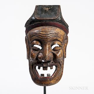 Chinese Polychrome Nuo Mask, Sichuan Province, southwestern China, late 19th century, Nuo theater ritual, hollowed out form, exaggerate