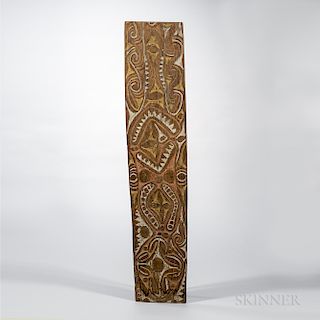 May River Shield, Papua New Guinea, mid-20th century, the front fully decorated with typical May River cut and painted geometric design