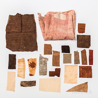 Collection of Hawaiian Tapa Fragments, Kapa, early 19th century, twenty-two pieces of Hawaiian tapa of various types and designs, sizes