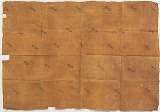 Hawaiian Tapa Cloth, Kapa, early 19th century, light brown with faint repeated patterns, tapa beater pattern clearly evident in the clo