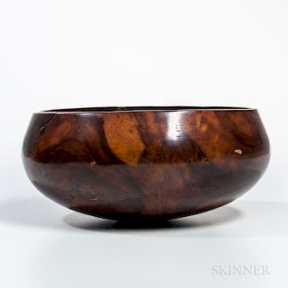 Hawaiian Wood Poi Bowl, early 19th century, kou wood, with a number of cracks which have been stabilized with inserted wood, ht. 5 1/2,