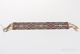 Great Lakes Beaded Garter, Chippewa Ojibwe, fourth quarter 19th century, loom-beaded garter with multicolored geometric patterning, lg.