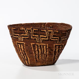 Northwest Coast Imbricated Basket, Salish, late 19th century, probably used as a storage basket, (some rim damage and loss), ht. 10 1/4