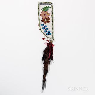 Great Lakes Beaded Knife Sheath, fourth quarter 19th century, beaded on one side with floral designs, with long hair drop, lg. without