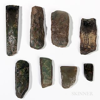 Eight Eskimo Nephrite Adze Blades, Inupiat peoples, collected from St. Lawrence Island and the mainland around Norton Sound, Alaska, lg