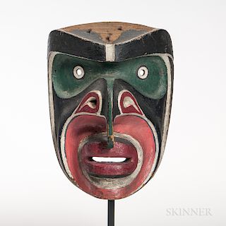 Northwest Coast Bakwas "Cockle-Hunter" Mask, Kwakwaka'wakw (Kwakiutl) or Bella Bella, early fourth quarter 19th century, wood and pain