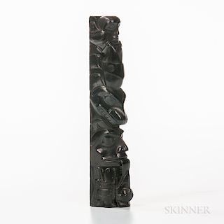 Northwest Coast Argillite Totem Pole, Haida, c. 1880-90, with four figures in a typical stacked and graduated design, flat back, (missi