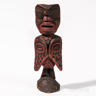 Northwest Coast Wood Janus Figure, Tlingit, fourth quarter 19th century, the front in the form of an avian figure with a humanoid head,