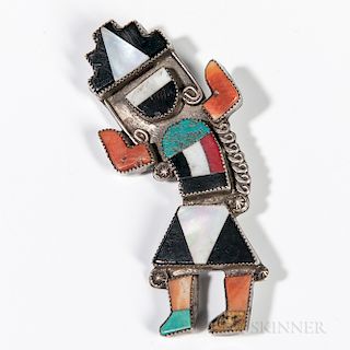 Zuni Inlaid Silver Rainbow Dancer Pin, ht. 2 3/4 in.