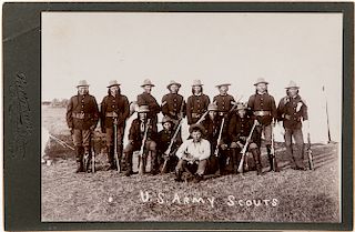 Cabinet Card Photo of Cheyenne U.S. Army Scouts, Prettyman Studios, Blackwell, photo 4 x 5 1/2 in.