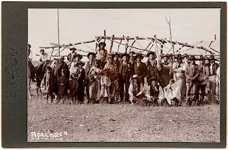 Cabinet Card Photo of an Apache Camp, Prettyman Studios, Blackwell, photo 4 x 5 1/2 in.