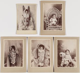 Five Cabinet Card Photos of Kiowa Infants and Children, four by Overstreet Studios, photos 5 1/2 x 4 in.