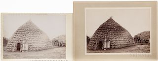 Two Cabinet Card Photos of Wichita Grass Houses, one by Overstreet Studios, photos 4 x 5 1/2 in.