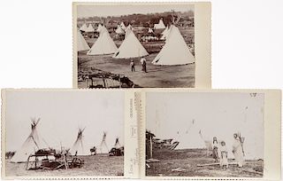 Three Cabinet Card Photos of a Kiowa-Comanche Camp, Irwin Studios, Chickasha, photos 4 x 5 1/2 in.