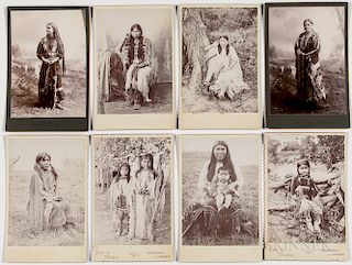 Eight Cabinet Card Photos of Native American Women and Children, two by Prettyman, two by Irwin and Mankins, descriptions verso on four