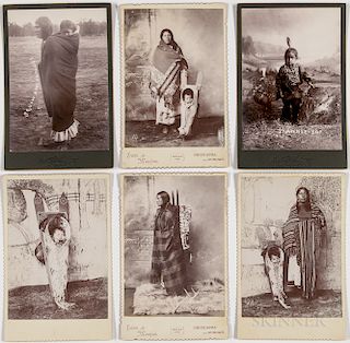 Six Cabinet Card Photos of American Indian Women and Children, depicting Kiowa and Shawnee children, Irwin and Prettyman Studios, photo