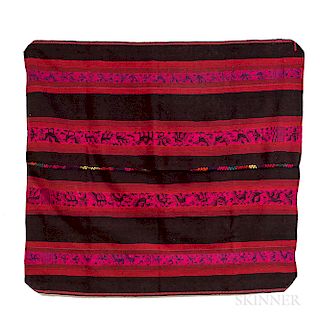 Woman's Mantle, Quechua, Potolo, Bolivia, mid-20th century, two panels stitched together with a central opening, featuring four frieze