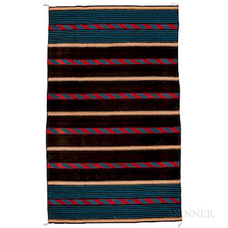 Mexican Wool Rug, c. 1920, with colored banded pattern, 93 3/4 x 56 in.