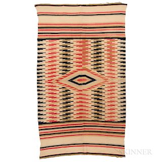 Oaxaca Blanket, 19th century, Mexico, woven in two panels and stitched together, with red, indigo, and natural wool colors, (with minor