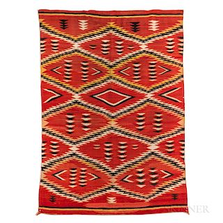 Southwest Transitional Weaving, Navajo, c. late 19th century, the blanket/rug loosely woven, with multicolored serrate and stacked diam
