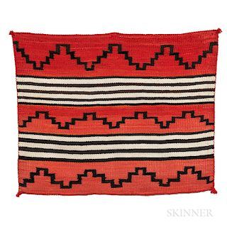Navajo Child's Wearing Blanket, fourth quarter 19th century, woven homespun wool, with black and natural white stripes and stepped dev