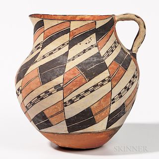 Southwest Polychrome Jug, Acoma, early 20th century, two-color painted abstract design on cream ground, ht. 8 1/4 in.