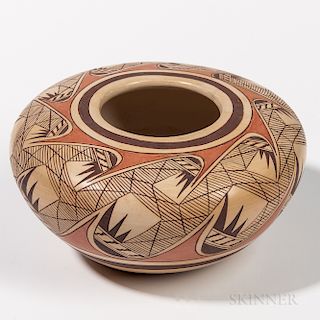 Contemporary Hopi Pottery Seed Jar, signed "Neva P. Nampeyo," with repeat migration design, ht. 3 in.Exhibitions: Desert Sea & Ice, Lym