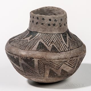 Anasazi Water Storage Jar, Socorro cultural area, c. 1300-1400 AD, with hatched design, ht. 5 in.Provenance: Private collection, New Yo
