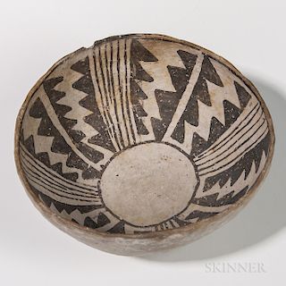 Anasazi Painted Pottery Bowl, Socorro cultural area, c. 1300-1400 AD, interior painted with an abstract pattern, (minor rim loss), dia.