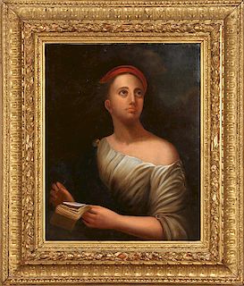 EARLY 19TH C. AMERICAN SCHOOL PAINTING OF WOMAN