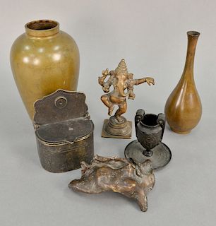 Bronze group to include unsigned nude woman (similar to Chaim Gross), a hindu Ganesha statue, two vases, etc. ht. 3 1/2 in. to 8 1/2...