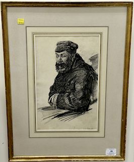 Willem de Zwart (1862-1931), charcoal and ink on paper, portrait of a man, Wde Zwart, having Schwarz Philadelphia label on verso, 13...