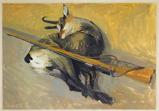 Albert Chavaz Alpine Ibex Rifle Game Painting