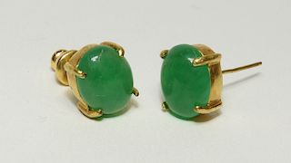 PR Chinese 10K Gold & Apple Green Jade Earrings