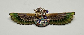 French Silver Egyptian Revival Plique a Jour Pin