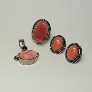 Sterling Silver & Rhodonite Ring Earrings Pendant