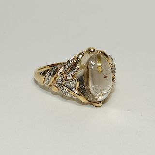 Rock Crystal & Diamond 10K Gold Lady's Ring