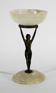 Austrian Art Deco Bronze Onyx Nude Woman Bowl
