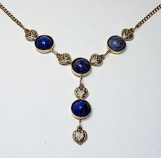 14K Gold Lapis Lazuli Cabochon Drop Necklace