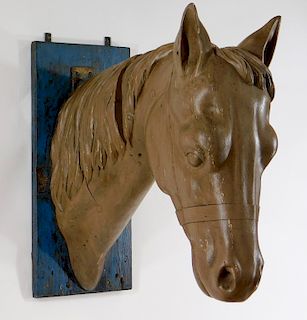 19C. French Carved Wood Horse Butcher's Trade Sign