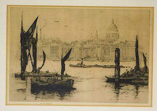 H P Evans St Paul's Cathedral From Thames Etching