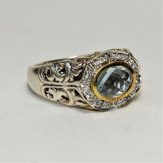 C. Krypell 18K Gold Sterling Topaz Diamond Ring