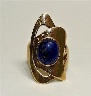 C.1960 Lapis Mexican Space Age 14KT Gold Mod Ring
