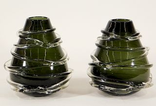 PR MCM Swedish Threaded Art Glass Vases